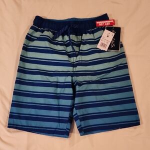 Boy's Blue Striped Swim Trunks. Size Medium